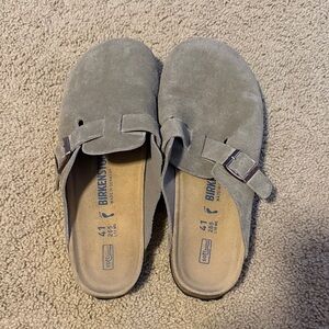 Birkenstock Taupe Suede Slip-On Clogs